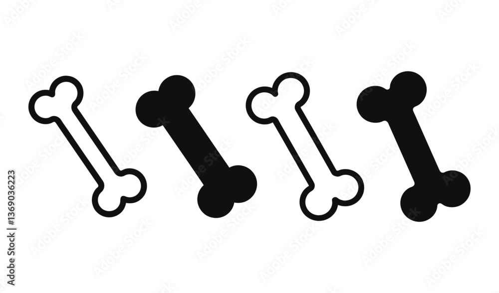 Dog bone vector icon. Cartoon icon with black dog bone on white background. Isolated vector illustration.
