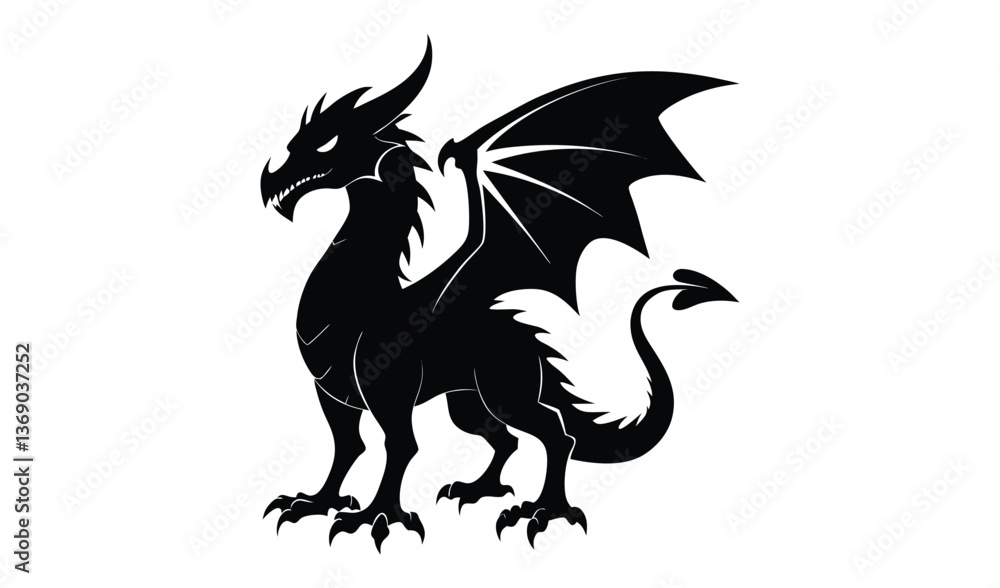 Fototapeta premium dragon silhouette vector illustration, Black Dragon silhouette vector design