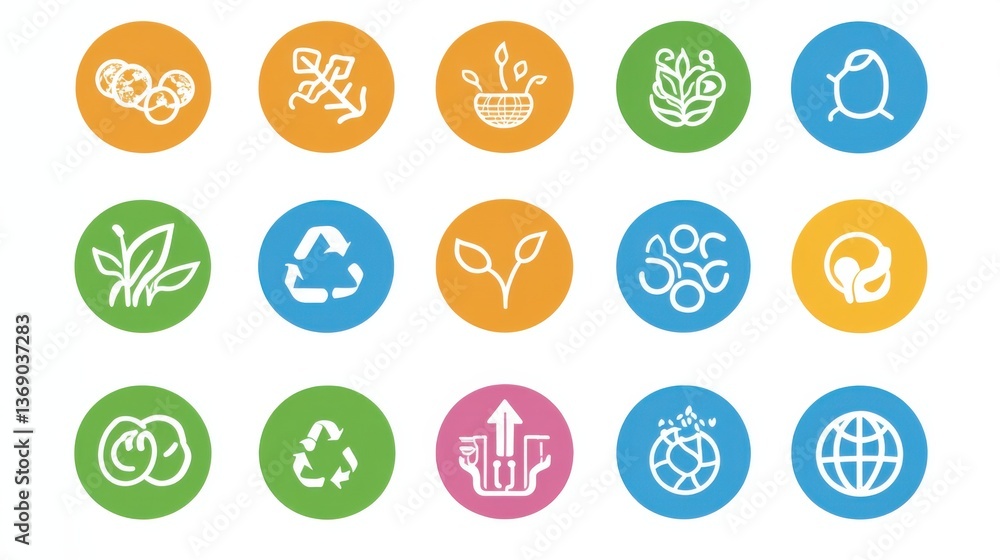 Collection of Colorful Icons Representing Environmental Themes, Sustainability, and Eco-Friendly Practices for Use in Modern Design Projects and Educational Materials Collection of Colorful Icons Representing Environmental Themes, Sustainability, and Eco-Friendly Practices for Use in Modern Design Projects and Educational Materials