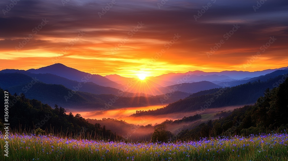 Obraz premium Majestic Sunrise over Misty Mountains