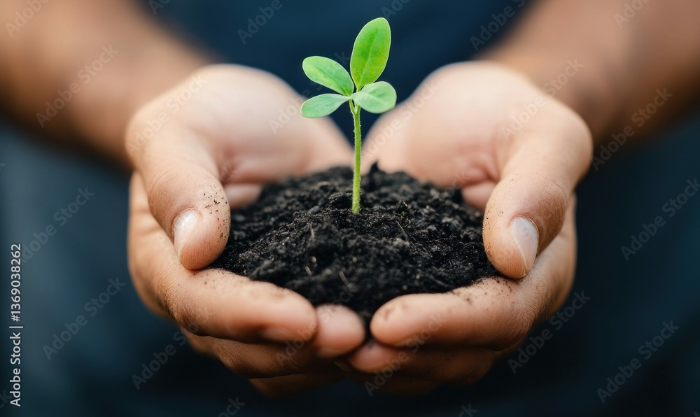A small seedling emerges from the soil held in caring hands, symbolizing new beginnings and hope. A small seedling emerges from the soil held in caring hands, symbolizing new beginnings and hope.