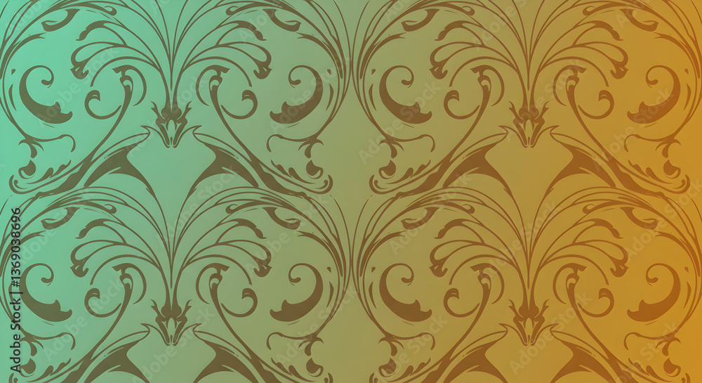 Elegant Art Nouveau pattern with mint to gold gradient, sophisticated vintage background Elegant Art Nouveau pattern with mint to gold gradient, sophisticated vintage background