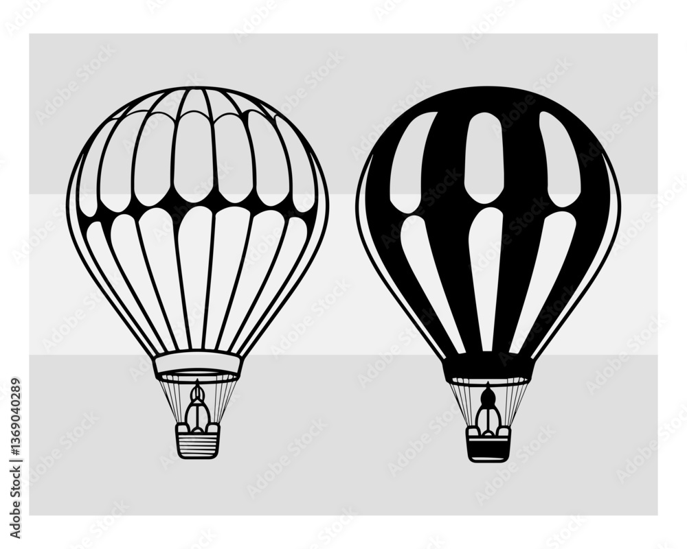 Naklejka premium hot air balloon svg, hot air balloon svg cutting file, hot air balloon silhouette, fire balloon svg, Balloon Rides Svg, hot air balloon Cartoon, hot air balloon Monogram, Split Monogram,