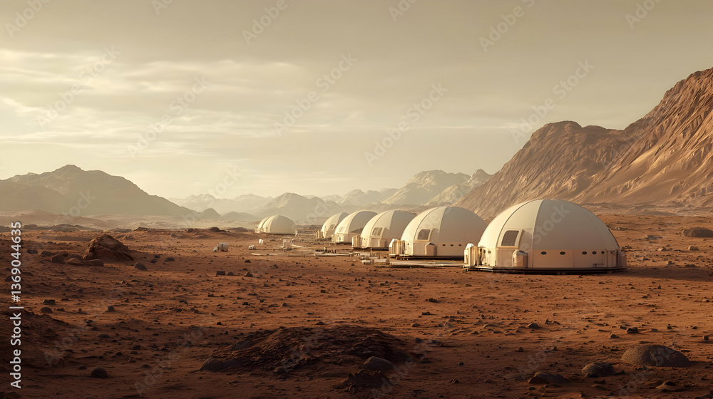 Fototapeta premium Mars Colony Domes In Desert Landscape