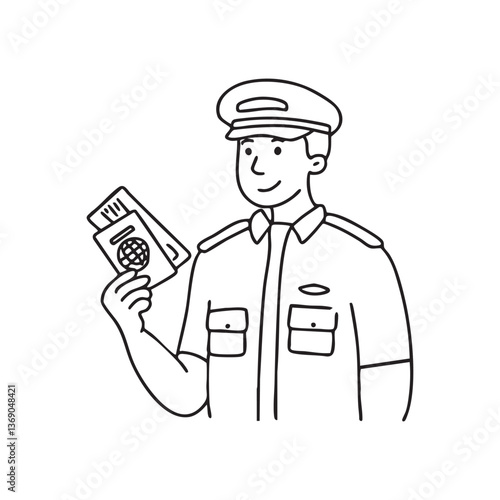 customs officer examining a passenger  passport