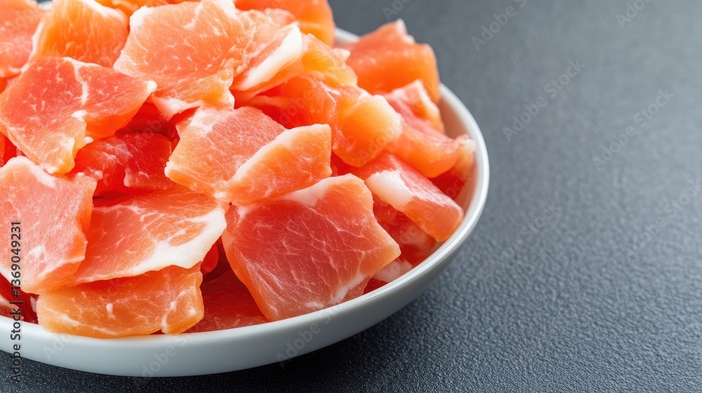 Cubed cured meat in a bowl Cubed cured meat in a bowl