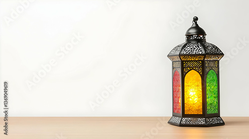 Ornate Colorful Lantern On Wooden Surface