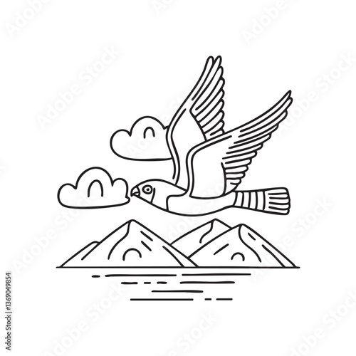 peregrine falcon gliding high above the landscape