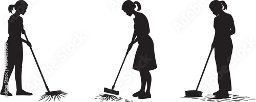Silhouette of a female janitor mopping the floor, symbolizing essential labor vector silhouette