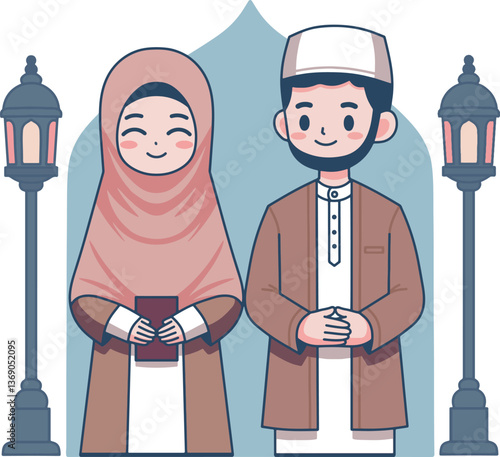 Muslim couple cartoon design art