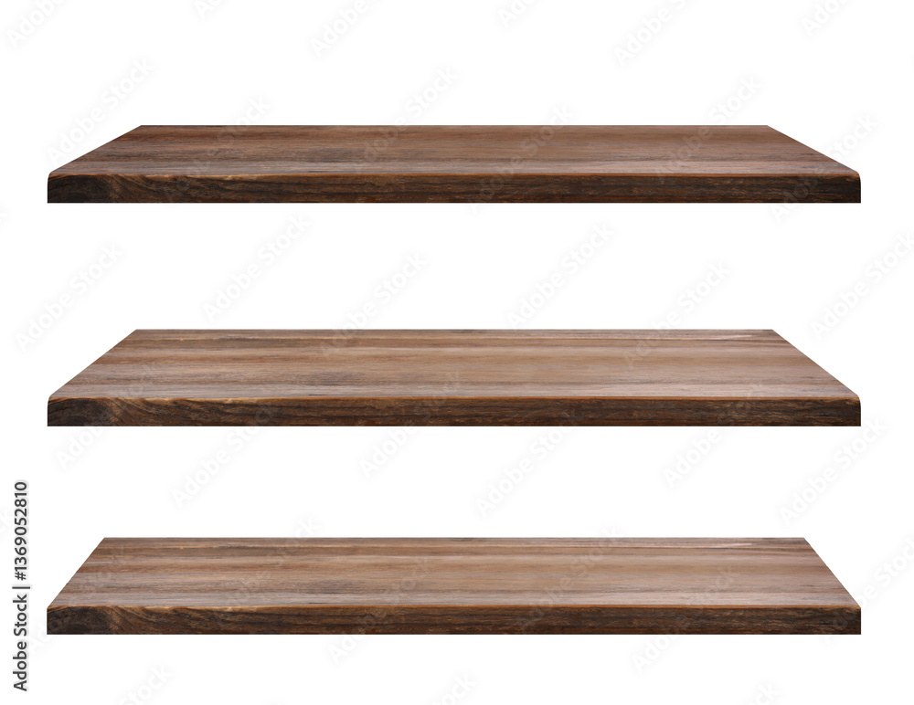 Empty wooden shelves isolated on white, set Empty wooden shelves isolated on white, set