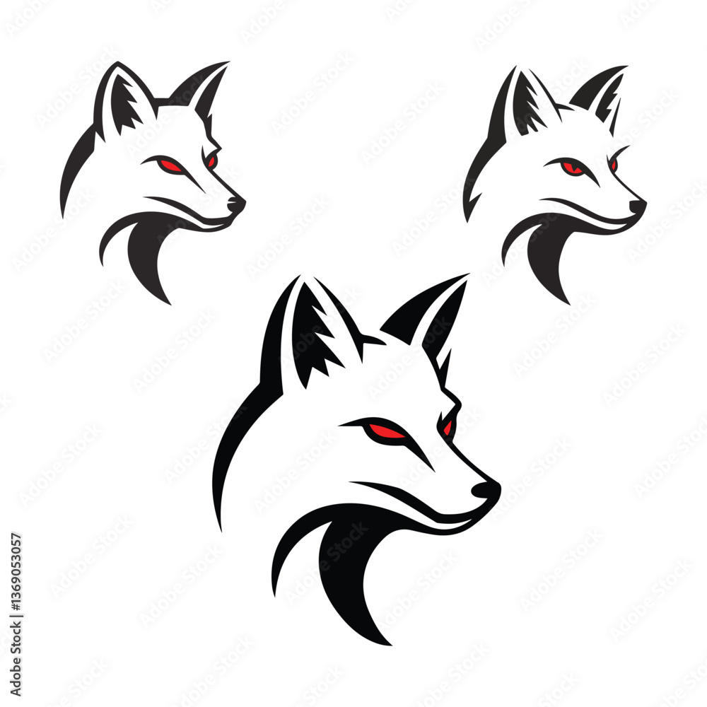 Fototapeta premium Fox logo, fox icon, fox head, vector set