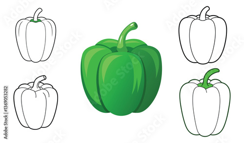 illustration of a green pepper and line set