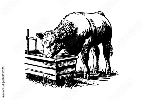 Angus cattle hand drawn sketch vector illustration