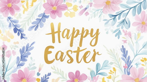 Vibrant easter greeting card with hand-painted flowers design for celebration