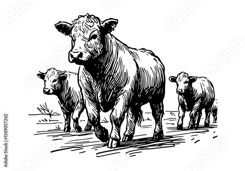 Angus cattle hand drawn sketch vector illustration