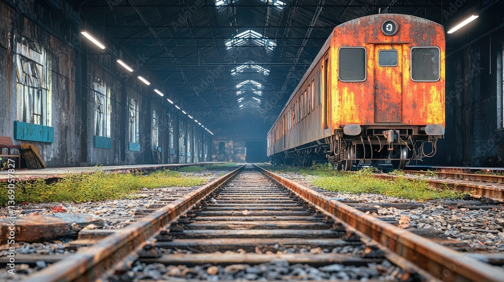 Abandoned Rusty Train in Old Depot Abandoned Rusty Train in Old Depot