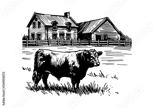 Angus cattle hand drawn sketch vector illustration