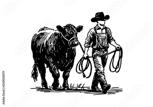 Angus cattle hand drawn sketch vector illustration