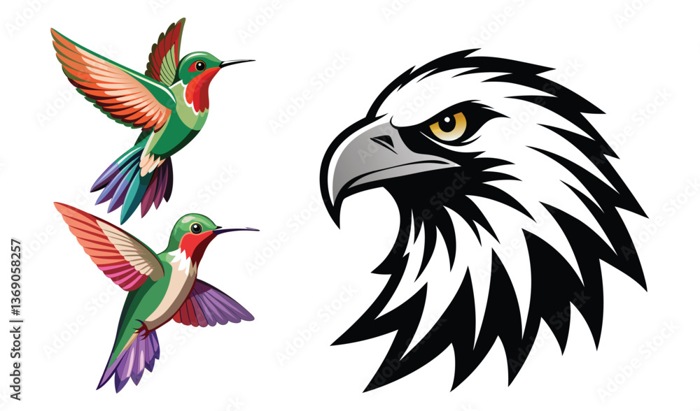 Obraz premium Hummingbird and eagle head vector illustrations