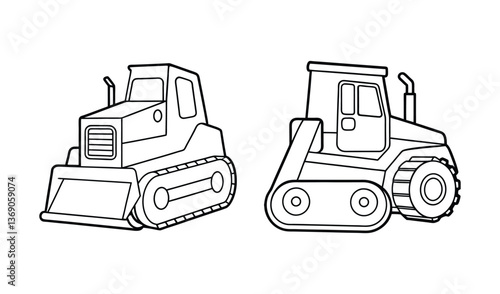 bulldozer isolated on white background set