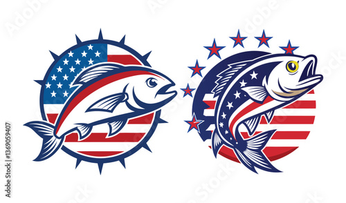 american flag fish vector set
