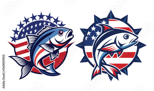 American Flag Inspired Bass Fish Graphic Art for Outdoor Enthusiasts and Fishing Lovers, Vintage Style with Bold Colors and Eye-Catching Design