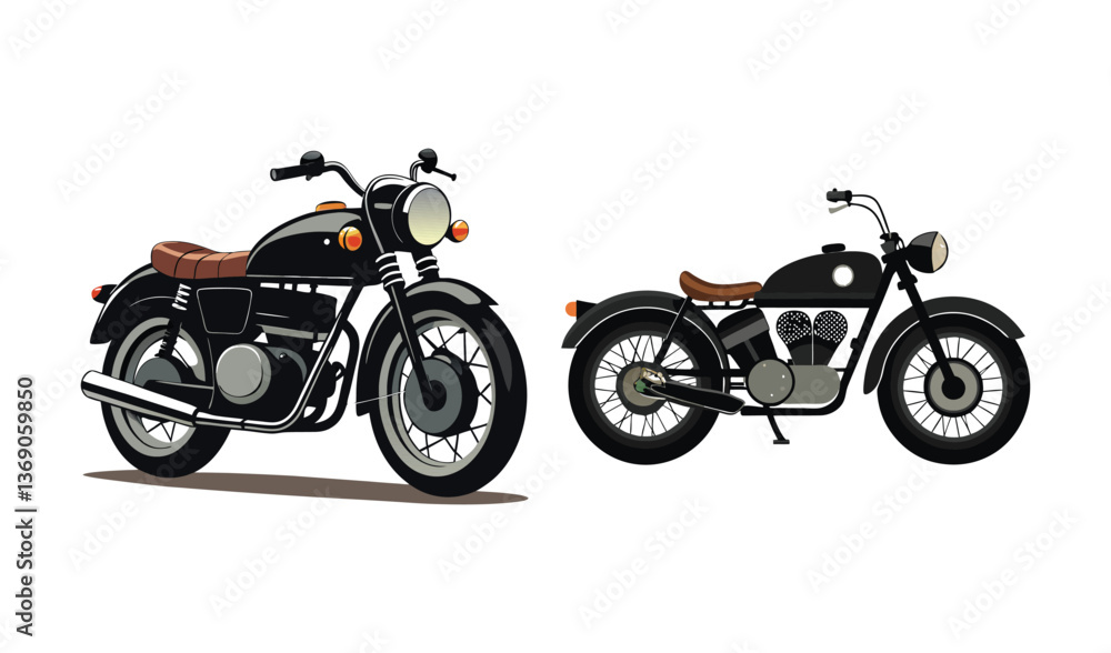 Black motorcycle on a white background set