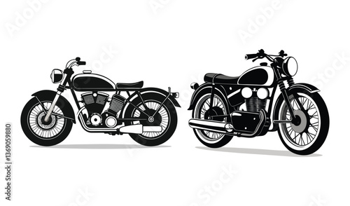 black motorcycle on white background set
