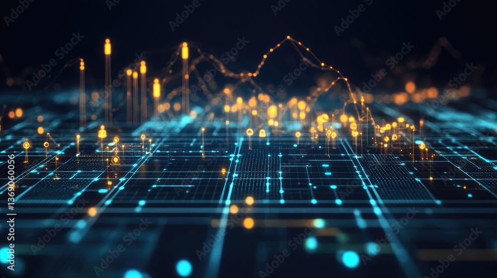 Fototapeta premium Abstract digital artwork symbolizing AI-driven market predictions and business insights.