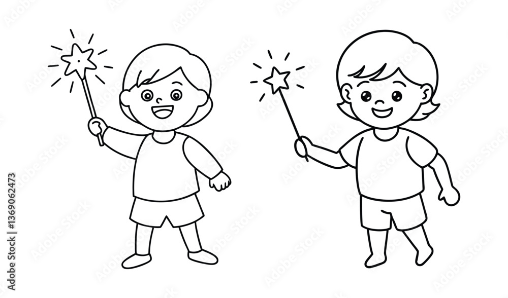 Two children are holding sparklers and a boy is holding a sparkler set Two children are holding sparklers and a boy is holding a sparkler set
