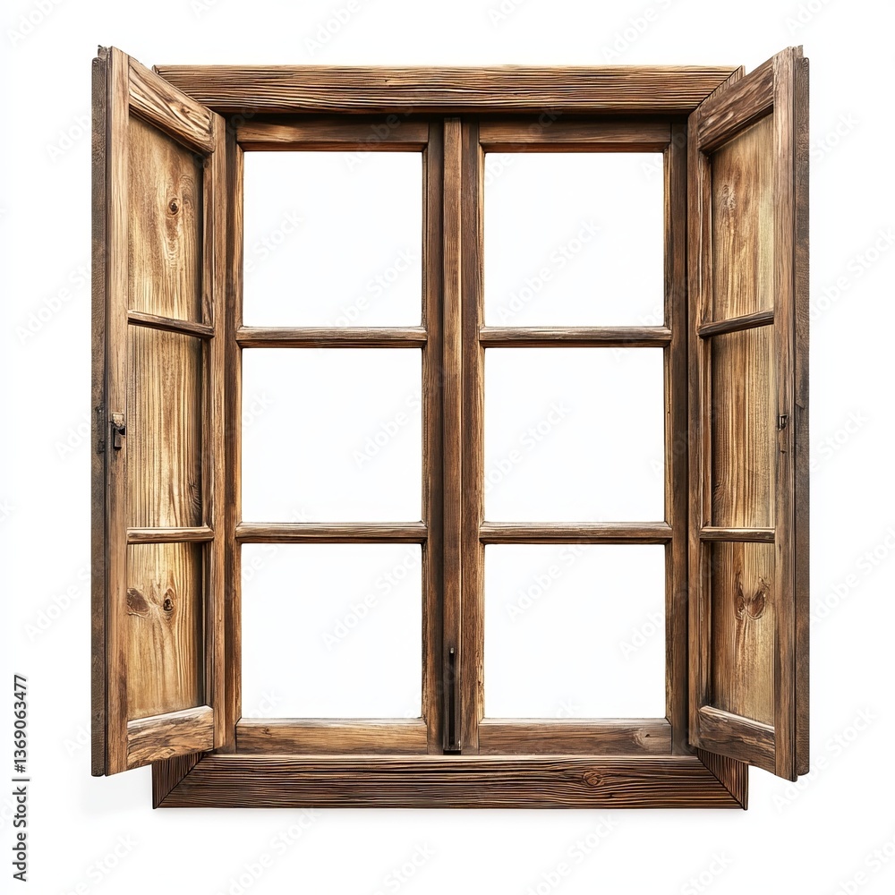 Obraz premium wooden window frame isolated on White background Remove, Clipping Path