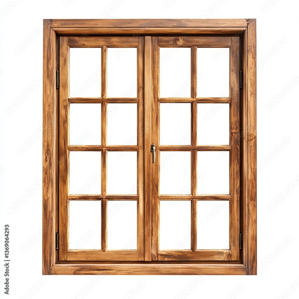 Fototapeta premium Wooden window frame isolated on White background Remove, pen tool, Clipping Path