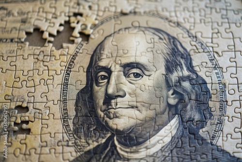 Wallpaper Mural Jigsaw puzzle featuring benjamin franklin portrait with missing piece symbolizing financial strategy Torontodigital.ca