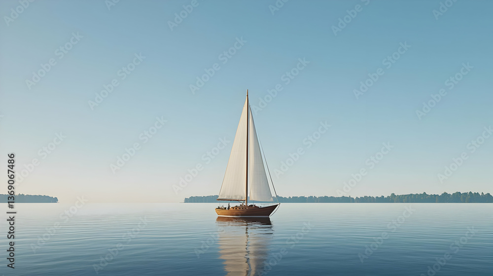 Fototapeta premium Sailboat Sailing On Calm Blue Ocean Water Under Clear Sky During Daylight