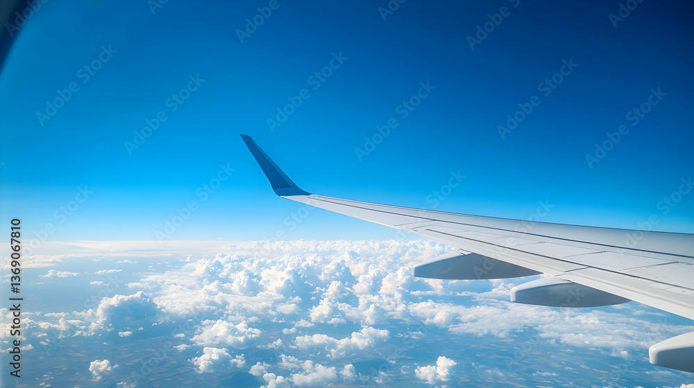 Airplane Wing View From Window With Cloudscape Airplane Wing View From Window With Cloudscape