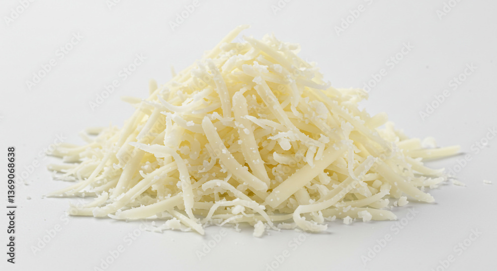 A generous mound of freshly grated parmesan cheese, ready to melt and enhance any culinary creation, with a bright white background. A generous mound of freshly grated parmesan cheese, ready to melt and enhance any culinary creation, with a bright white background.