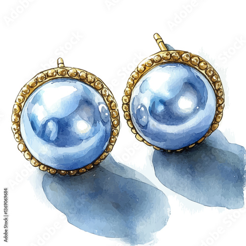 A watercolor vector illustration of Timeless pearl stud earrings pure elegance, isolated on a white background.

