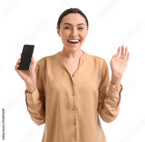 Happy young woman with smar...