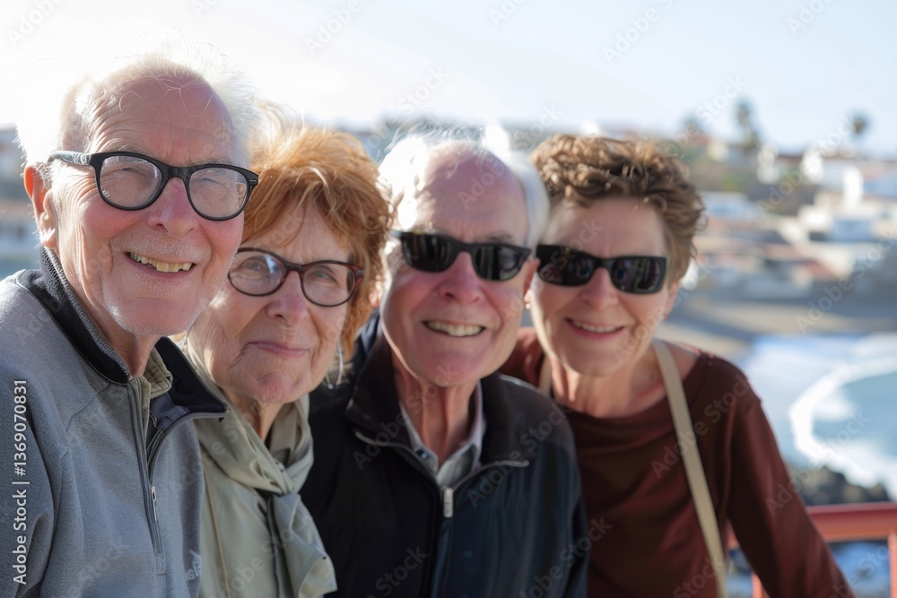 Portrait of a group of senior friends smiling in the city. Portrait of a group of senior friends smiling in the city.
