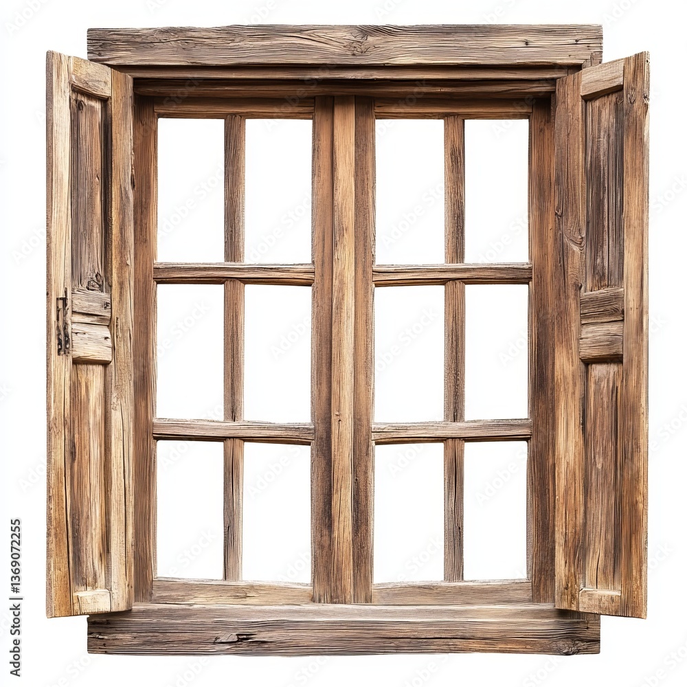 Fototapeta premium wooden window frame isolated on White background Remove White Background, Clipping Path, pen tool