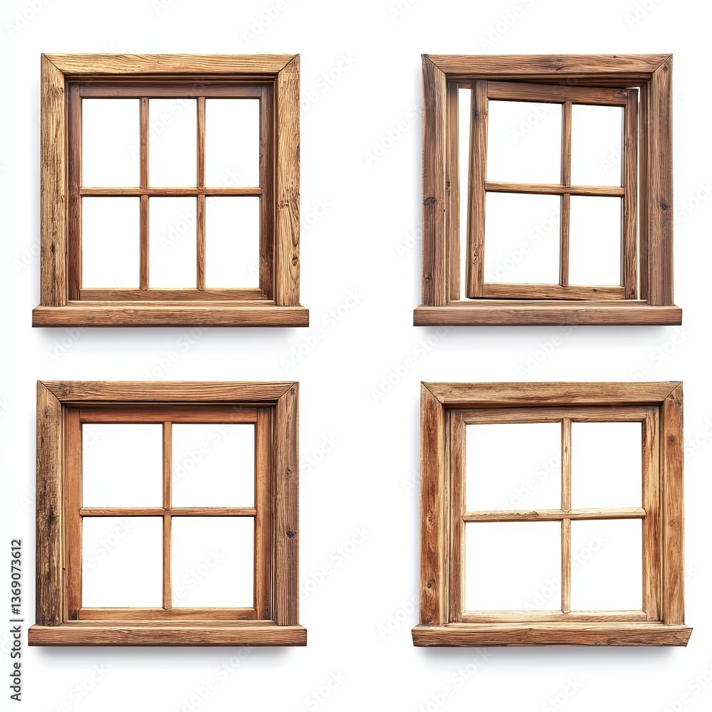 Wooden Window Frames on a White Background Collection Wooden Window Frames on a White Background Collection