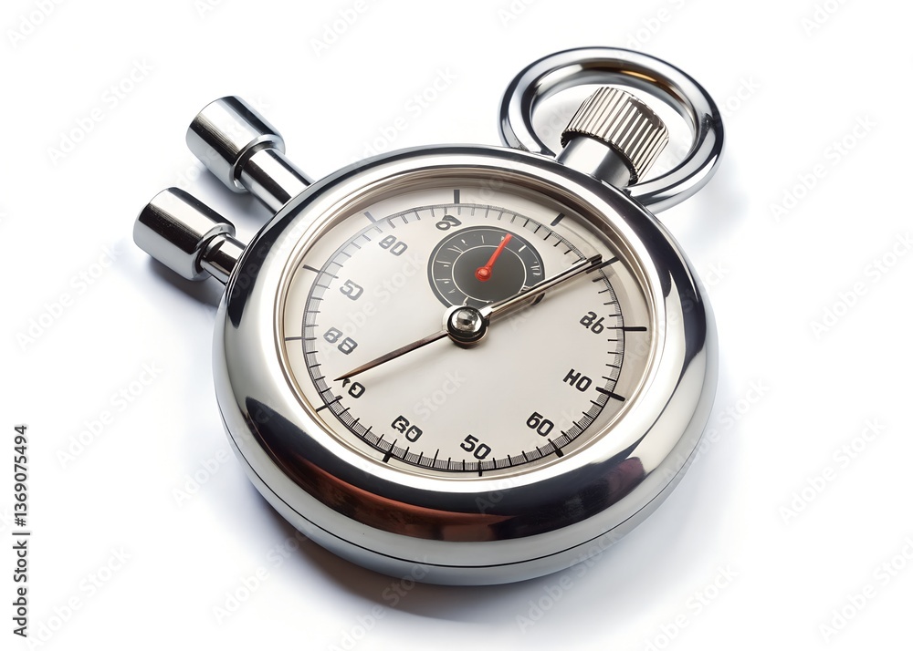 Time Measurement: A close-up shot of a stopwatch, capturing the sleek, metallic design, precise detailing, and the essence of time and precision. Time Measurement: A close-up shot of a stopwatch, capturing the sleek, metallic design, precise detailing, and the essence of time and precision.