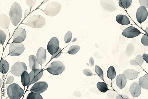 Elegant Watercolor Botanical Leaves Background, Minimalist watercolor illustration of delicate botanical leaves in soft muted tones, generative ai.