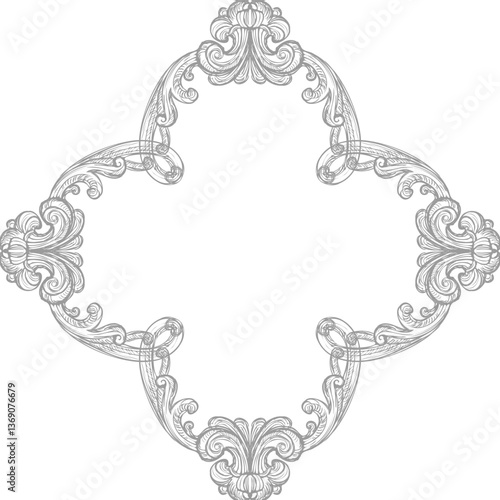 Seamless pattern with richly decorated baroque style elements. Engraved damask texture, vintage background. Vector illustration monochrome color. Repetitive wallpaper for fabric, packaging, invitation