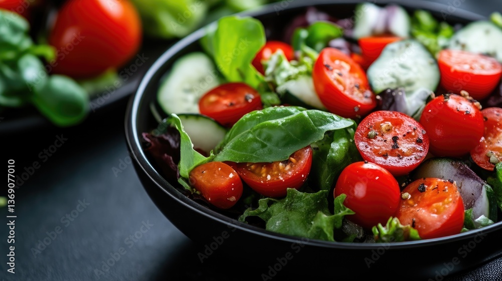 Fresh, vibrant salad with tomatoes, cucumbers, and greens Fresh, vibrant salad with tomatoes, cucumbers, and greens
