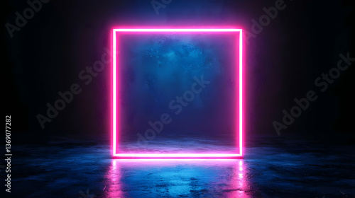 Wallpaper Mural Neon Pink Square Frame Against Dark Background With Blue Reflection Torontodigital.ca