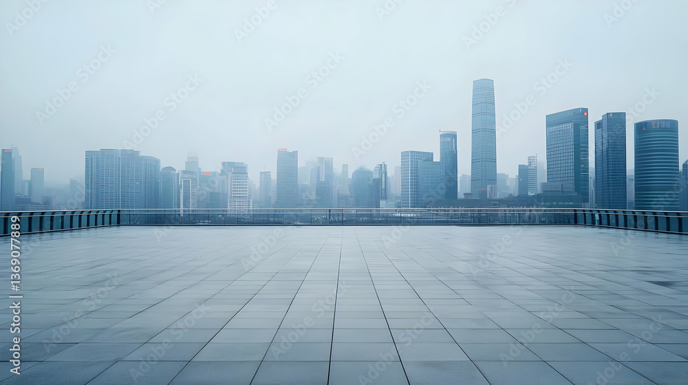 Empty Plaza In Front Of Modern Cityscape On A Cloudy Day Empty Plaza In Front Of Modern Cityscape On A Cloudy Day