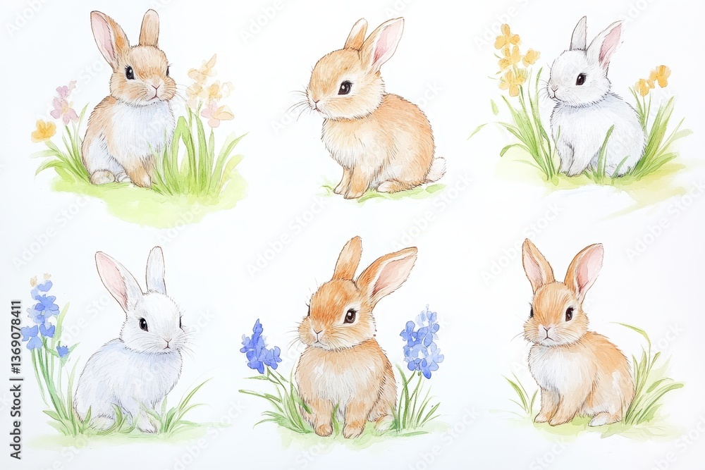 Baby Rabbits, different angles, character set Baby Rabbits, different angles, character set