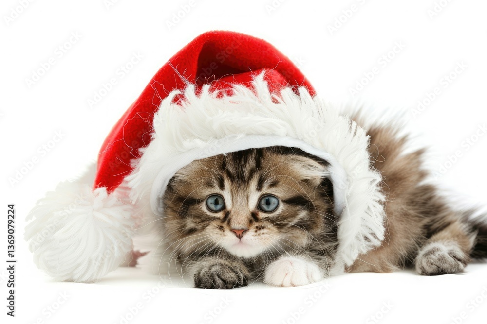 Premium Quality Image of Kitten in Santa Hat Isolated on White Premium Quality Image of Kitten in Santa Hat Isolated on White